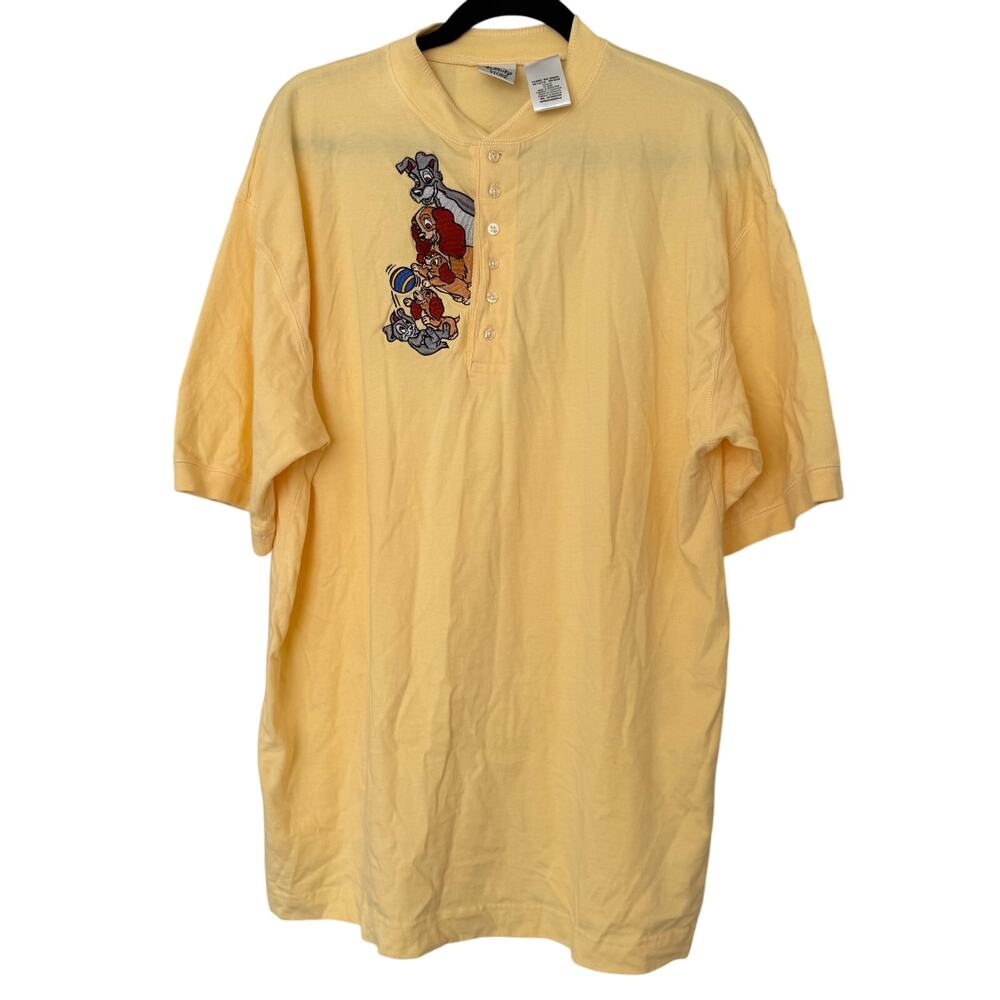 Disney Yellow Lady & The Tramp Dog Short Sleeve Top Oversize Size XL 90 Vintage